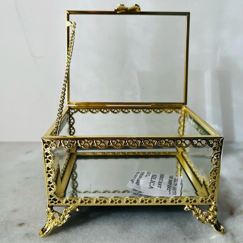 Elegant Gold and Glass Jewelry Box antique style. New